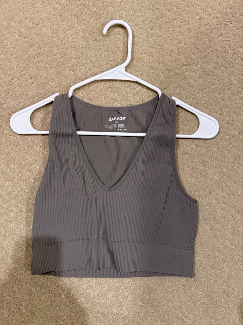 Garage Gray Ribbed V-Neck Crop Tank
